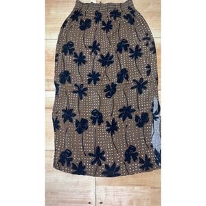 Outfit JPR Brown Floral Polka Dot Rayon Midi Skirt Womens Medium Side Slit USA